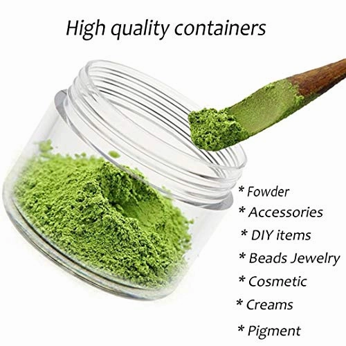 ZEJIA 20 Pack 2oz jars with lids Plastic Round Clear Leak-Proof Container with Black Lid Inner Liner and Labels for Cosmetic, Powders, Beads Jewelry, LiquidsBlack