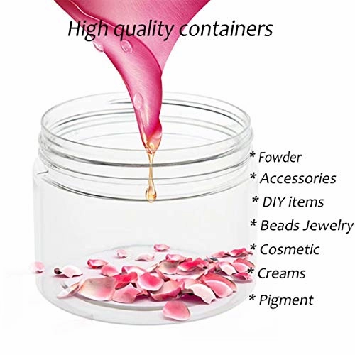 ZEJIA 20 Pack 2oz jars with lids Plastic Round Clear Leak-Proof Container with Black Lid Inner Liner and Labels for Cosmetic, Powders, Beads Jewelry, LiquidsBlack