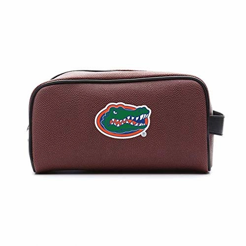 Zumer Sport Florida Gators Football Leather Travel Toiletry Kit Zippered Pouch Bag - Made from The Same Exact Materials as a Football - Brown